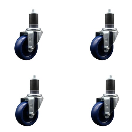 Service Caster 3.5'' SS Solid Poly Wheel Swivel 1-5/8'' Expanding Stem Caster Set, 4PK SCC-SSEX20S3514-SPUS-158-4
